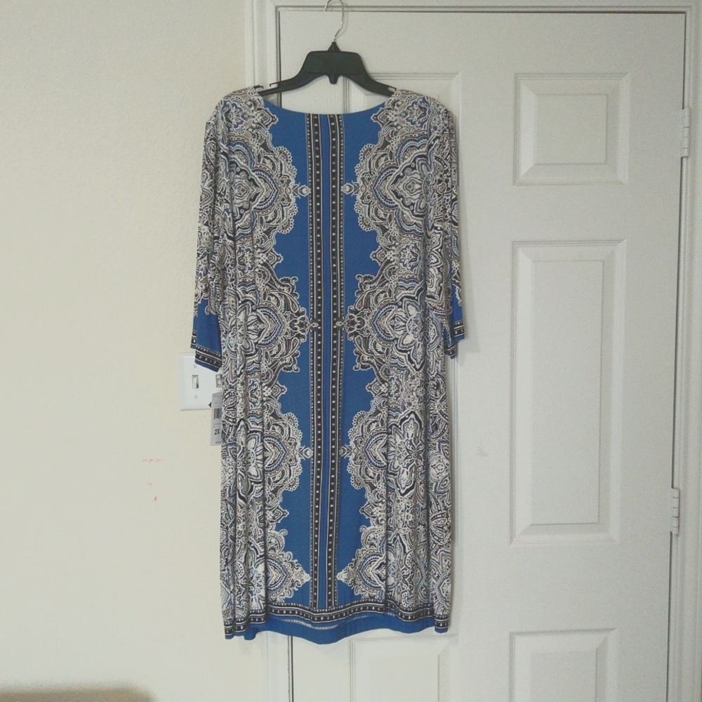 Sandra Darren blue nvy ivy keyhole round neck 3/4 sleeve shift dress Size 2X - Picture 6 of 7